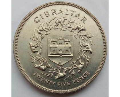 Гибралтар 25 новых пенсов 1977. 25 лет правлению Королевы Елизаветы II