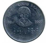 Индия 2 рупии 2009. 200 лет со дня рождения Луи Брайля