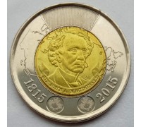 Канада 2 доллара 2015. 200-летие со дня рождения сэра Джона Макдональда