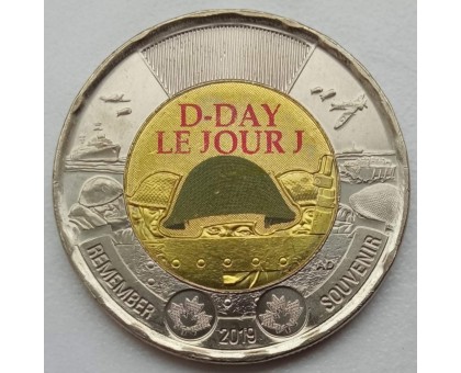 Канада 2 доллара 2019. 75 лет высадке союзников в Нормандии. Цветное покрытие