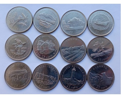 Канада 25 центов 1992. 125 лет Конфедерации. Набор 12 монет