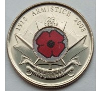 Канада 25 центов 2008. 90 лет окончания 1-й Мировой войны. Цветная