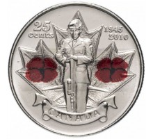 Канада 25 центов 2010. 65 лет Победы во Второй Мировой войне. Цветная