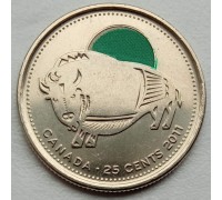 Канада 25 центов 2011. Природа Канады - Бизон (цветная)