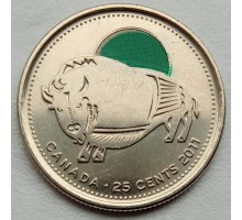 Канада 25 центов 2011. Природа Канады - Бизон (цветная)