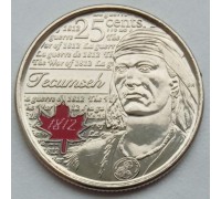 Канада 25 центов 2013. Война 1812 года - Вождь шайенов Текумсе (цветная)