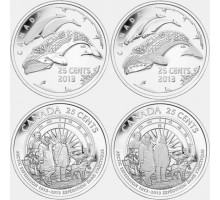 Канада 25 центов 2013. 100 лет Канадской арктической экспедиции. Набор 4 монеты Матовые + Глянцевые