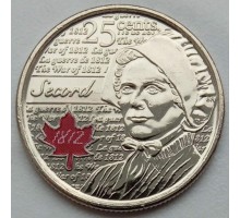 Канада 25 центов 2013. Война 1812 года - Лора Секорд (цветная)