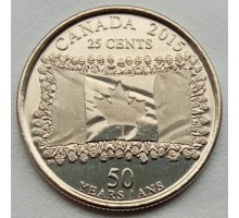 Канада 25 центов 2015. 50 лет флагу Канады