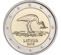 Латвия 2 евро 2015. Вымирающие виды - Чёрный аист