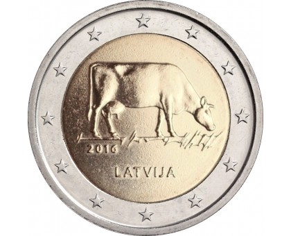 Латвия 2 евро 2016. Латвийская бурая корова