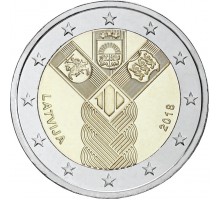 Латвия 2 евро 2018. 100 лет независимости прибалтийских государств