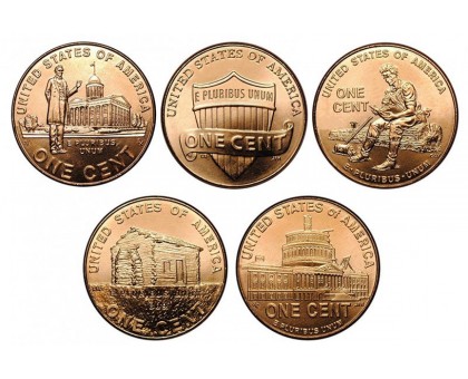 США 1 цент 2009-2010  Жизнь Линкольна. Набор 5 монет
