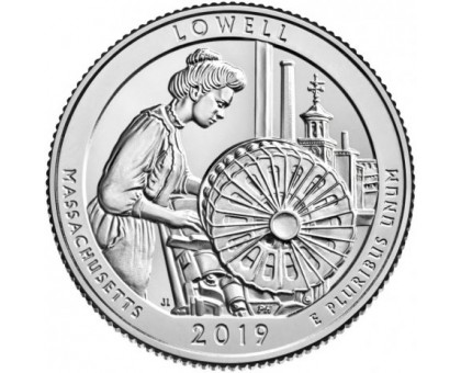 США 25 центов 2019. 46 парк. Национальный исторический парк Лоуэлл