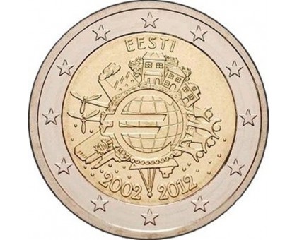 Эстония 2 евро 2012. 10 лет наличному Евро