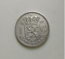 Нидерланды 1 гульден 1957 серебро
