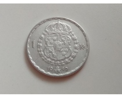 Швеция 1 крона 1949 серебро