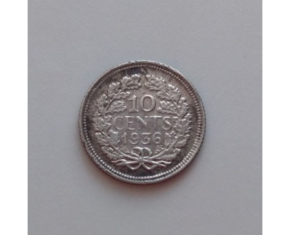 Нидерланды 10 центов 1936 серебро
