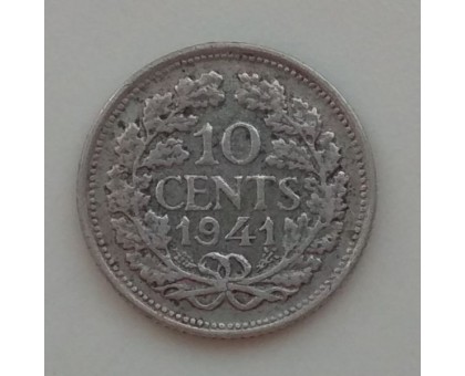 Нидерланды 10 центов 1941 серебро (1189)