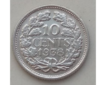 Нидерланды 10 центов 1938 серебро
