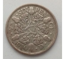 Великобритания 6 пенсов 1930 серебро