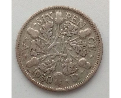 Великобритания 6 пенсов 1930 серебро