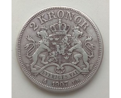 Швеция 2 кроны 1907 серебро